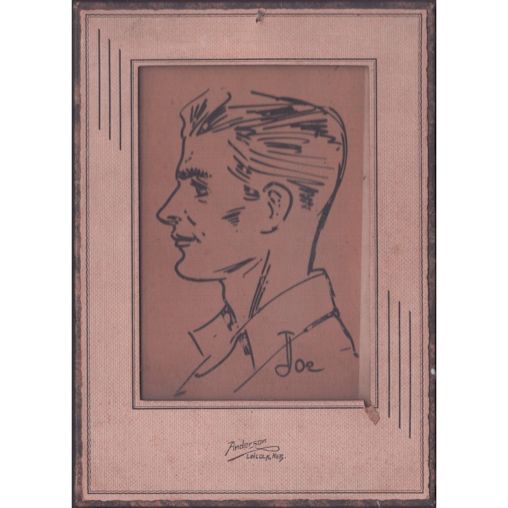 Vintage Ink Sketch Portrait 'Joe' Anderson Lincoln Nebraska Art Deco Frame